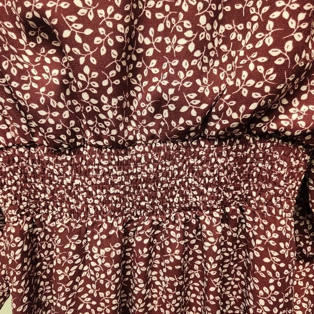 Draper James RSVP Burgundy/White Ditsy Print Smocked Waist Aline Dress Sz. Med - Picture 5 of 9